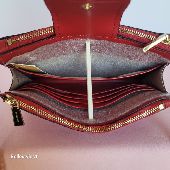 MICHAEL KORS Ruby Small Double-Zip Saffiano Leather Crossbody Bag- Crimson ⭐ - Picture 12 of 16